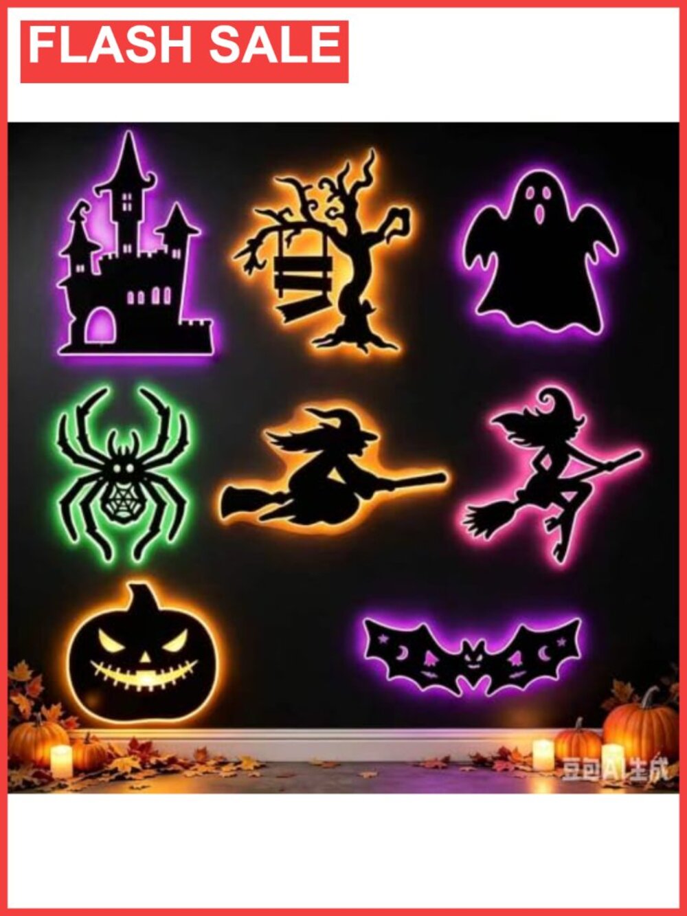 16PCS Halloween LED Wall Lights 3D Light up Bats Silhouettes Decor